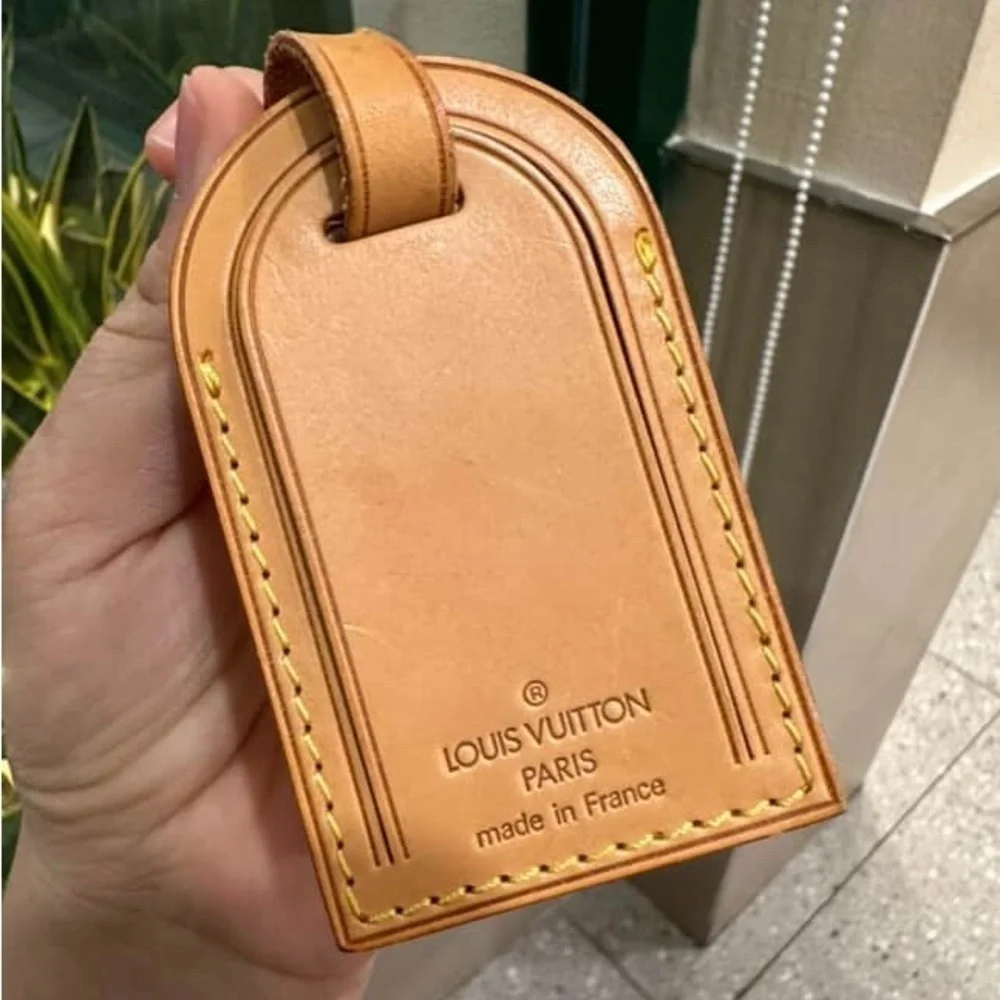2 Louis Vuitton‎ Tan Leather Luggage Tags (1 large &1 small)